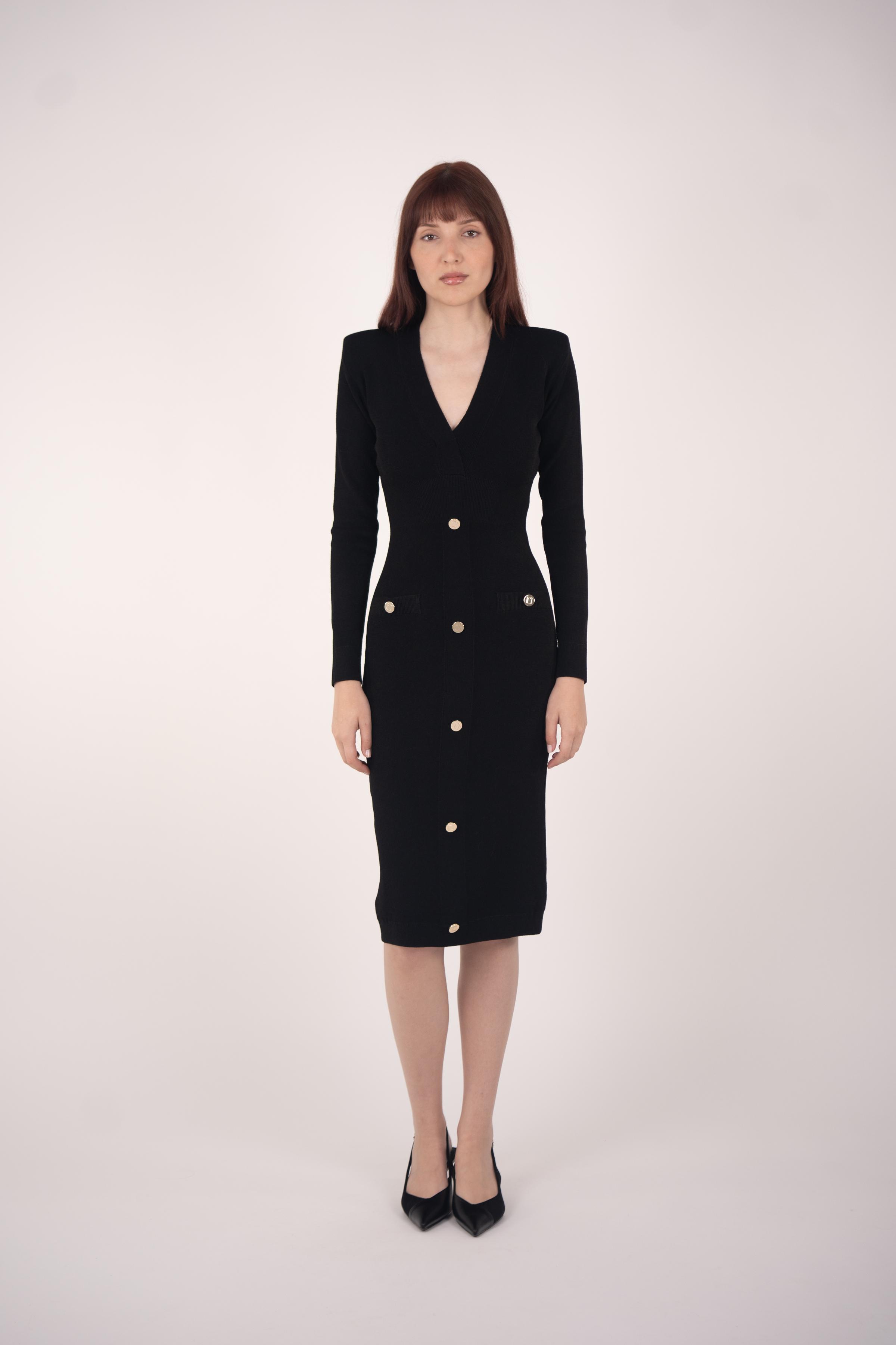 Classic Midi Dress with Gold Buttons