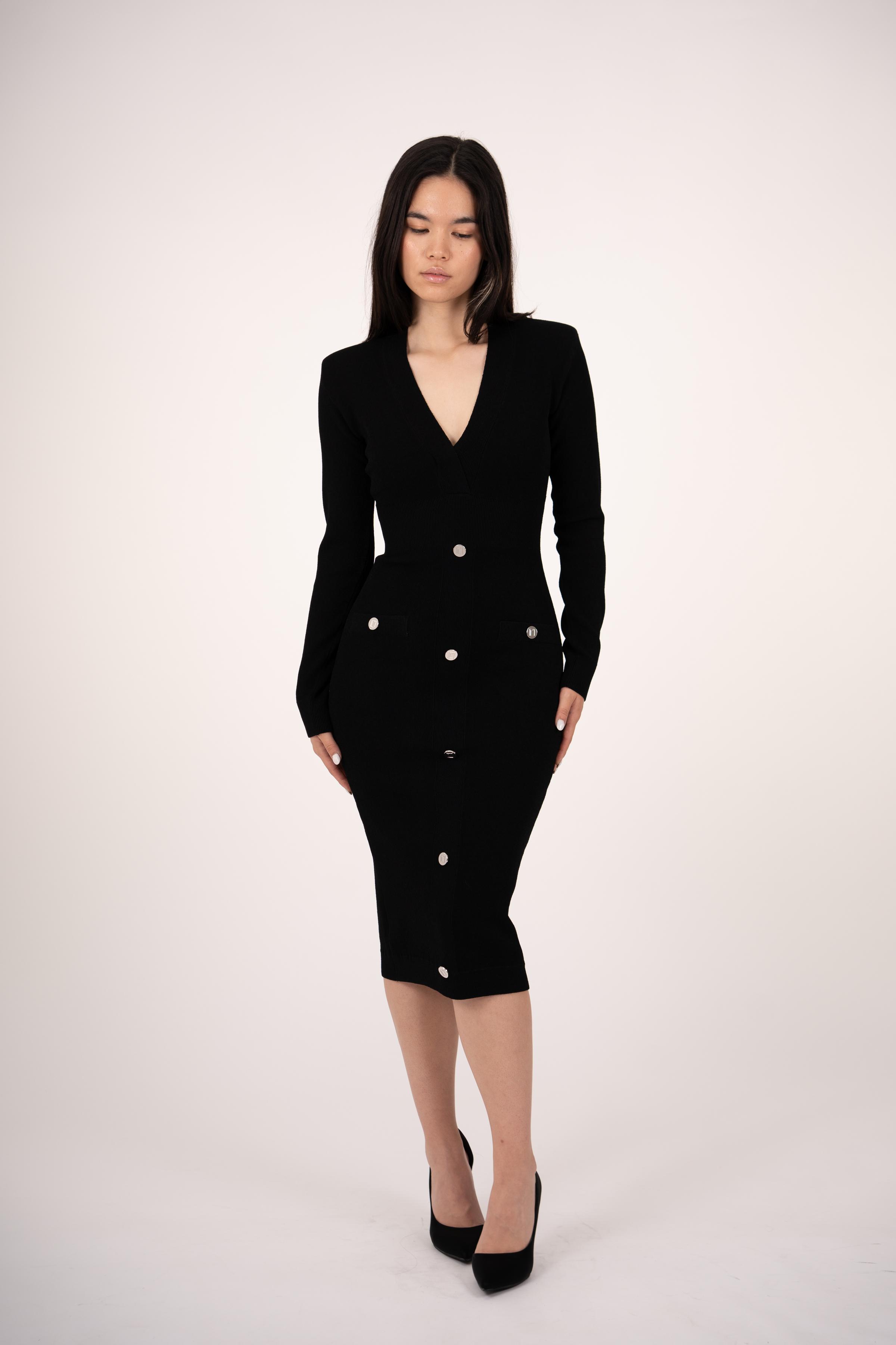 Classic Midi Dress with Silver Buttons