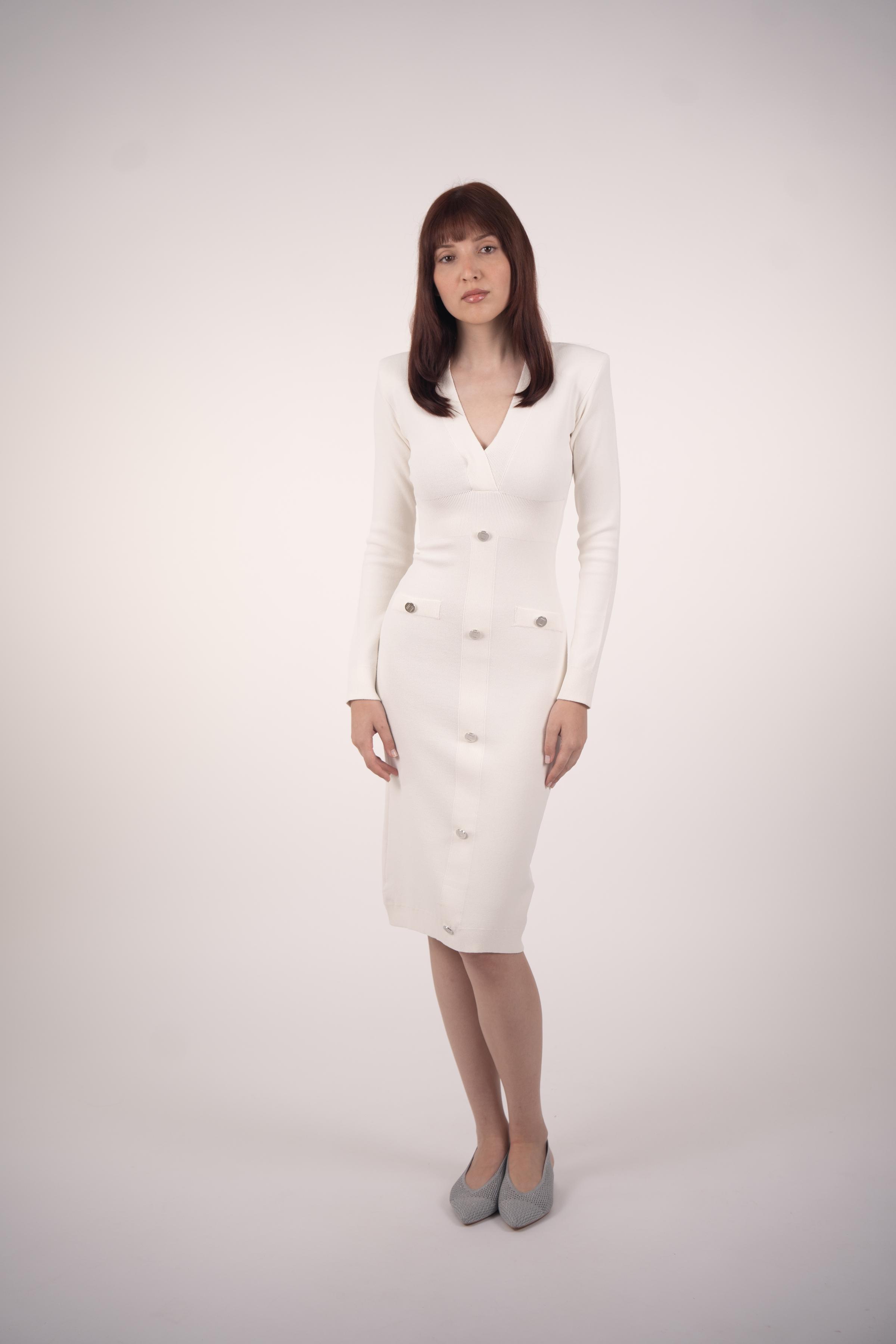 Classic Midi Dress with Silver Buttons