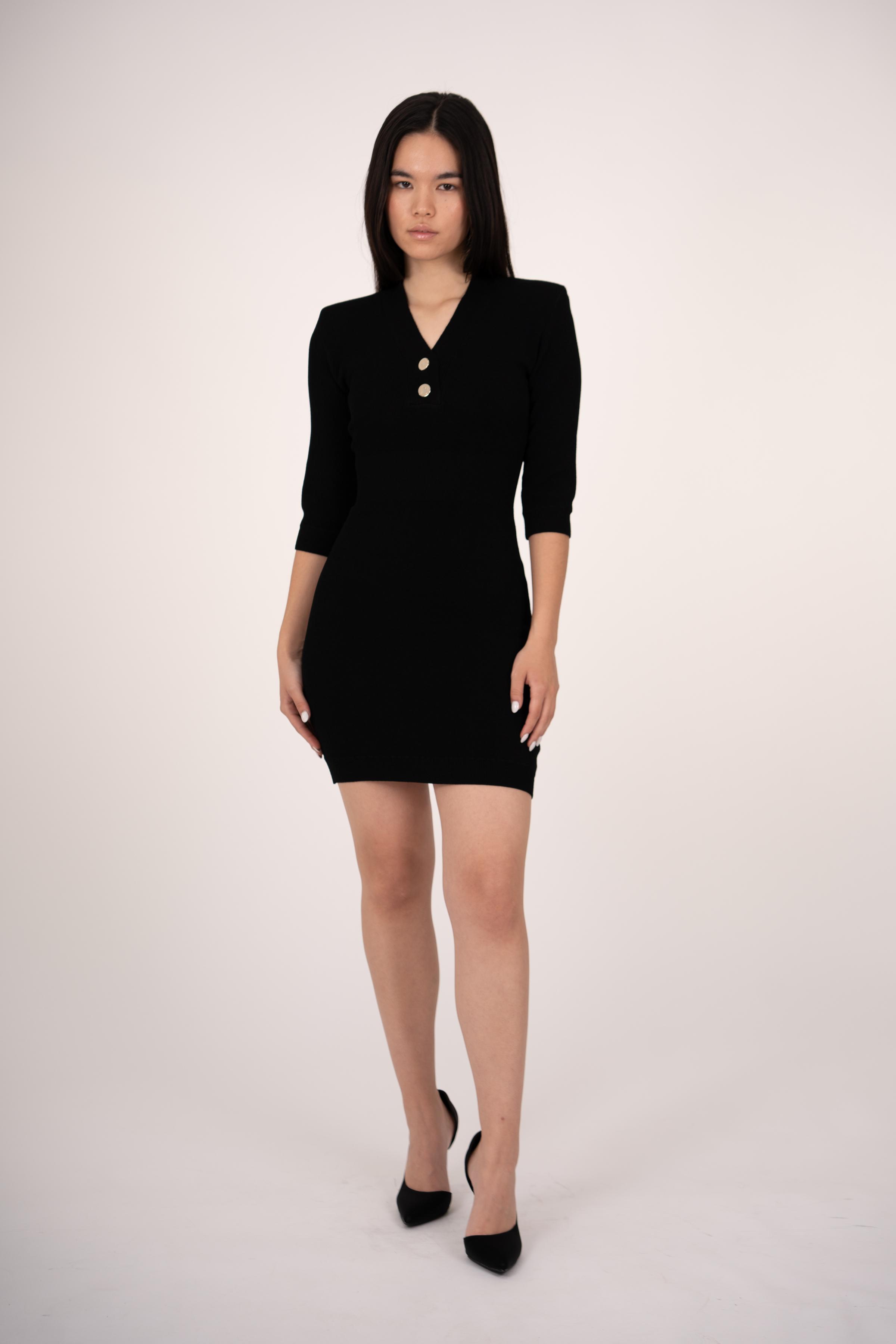 Knit Mini Dress with Gold Buttons