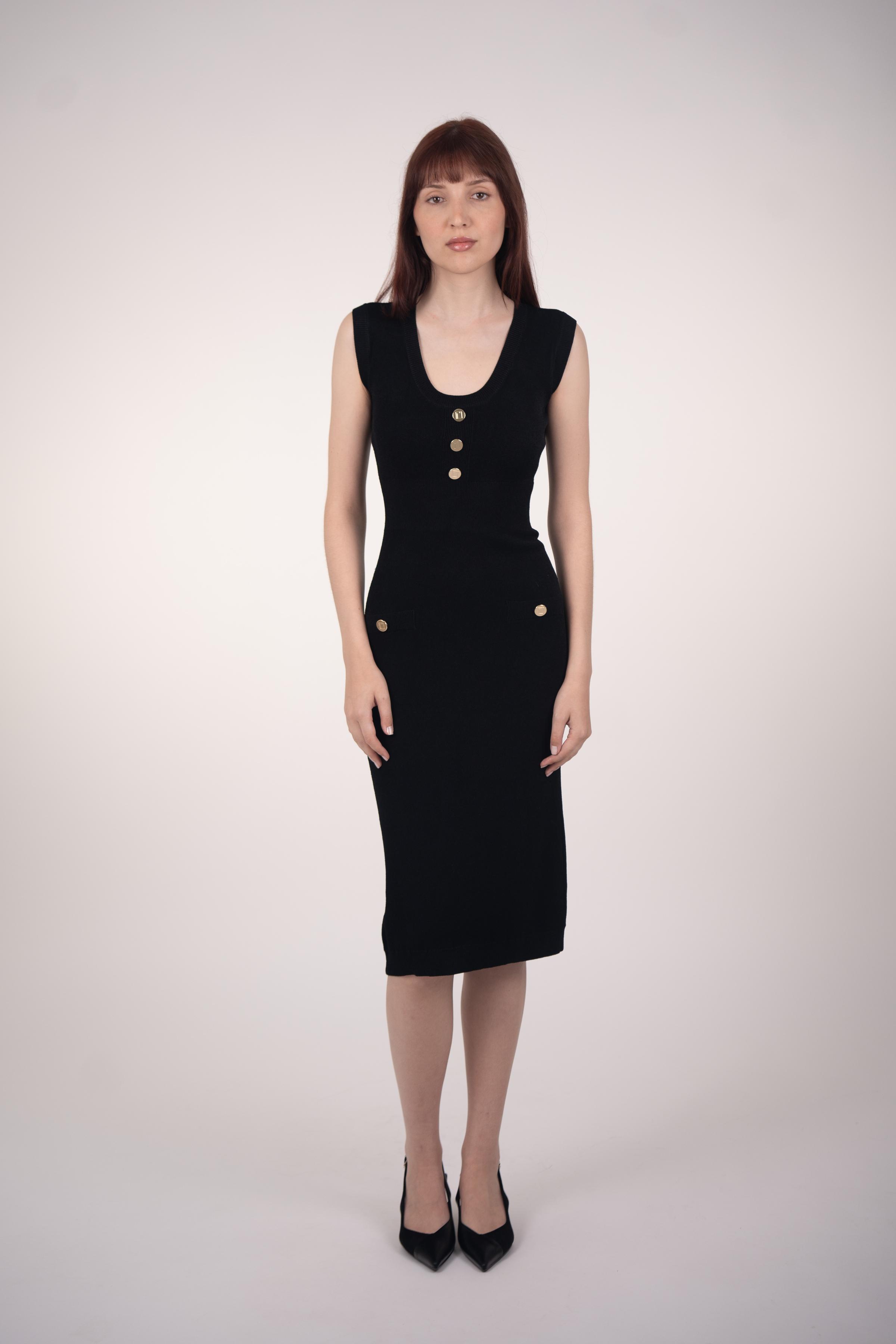 Midi Knit Dress with Gold Buttons