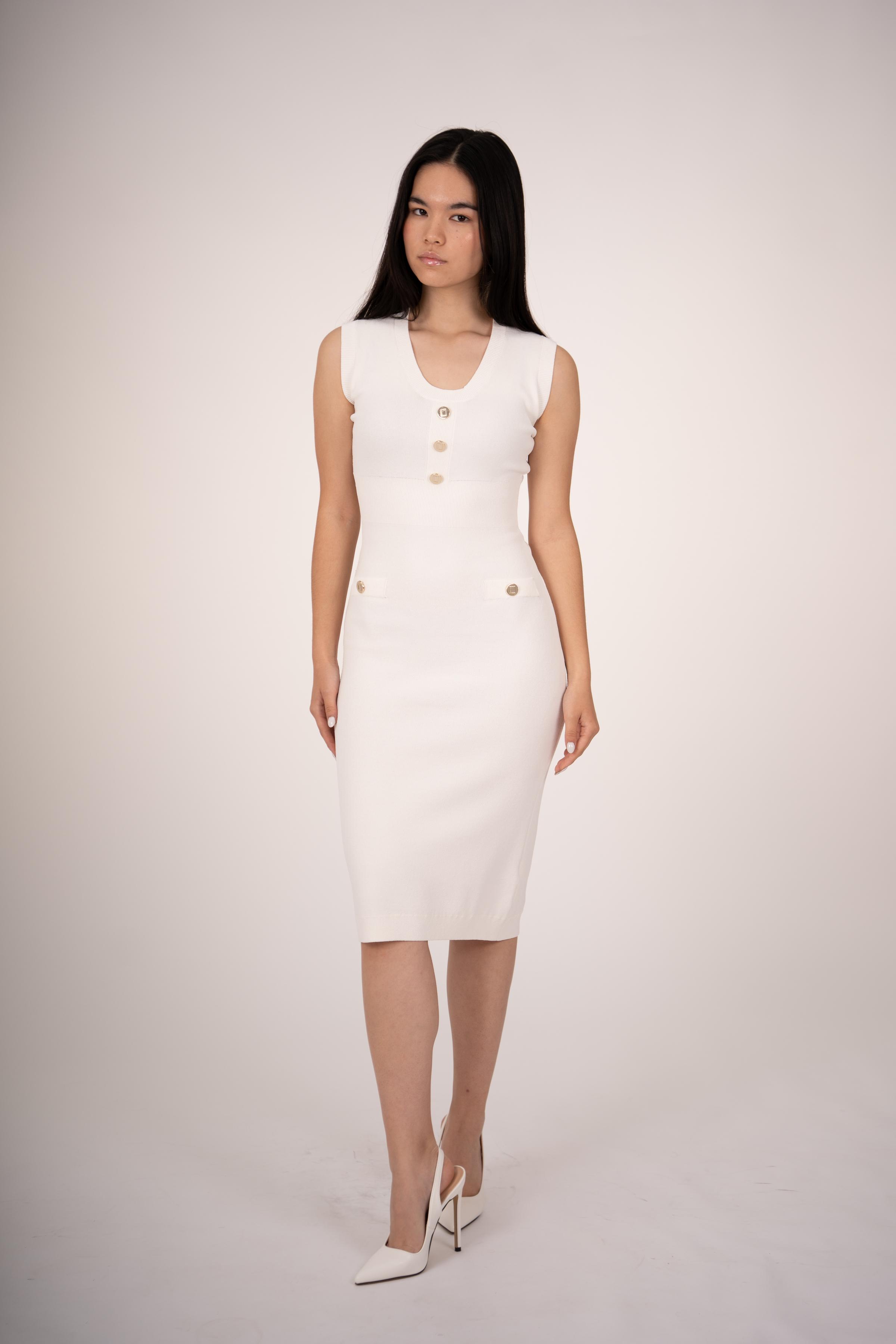 Midi Knit Dress with Gold Buttons