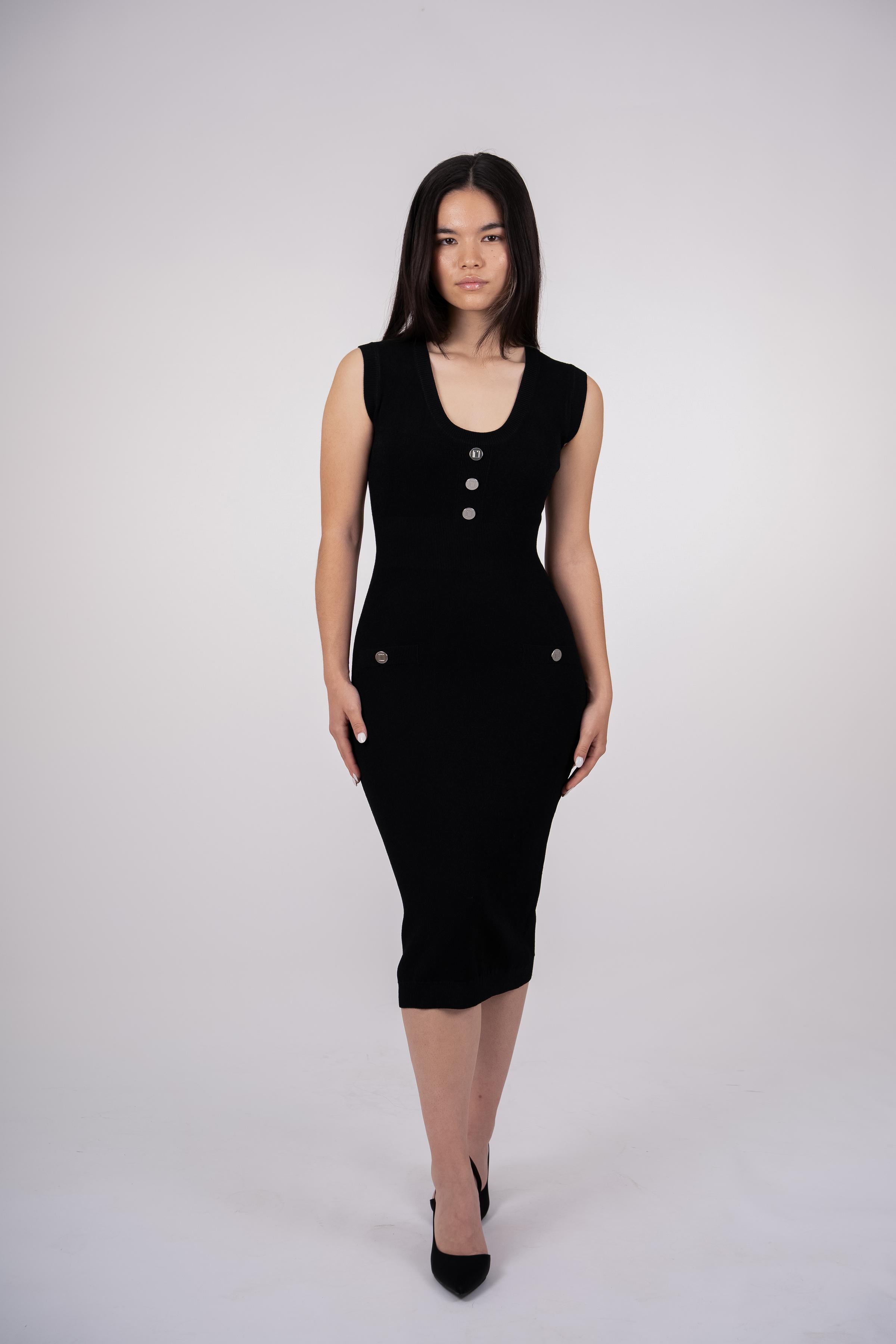 Midi Knit Dress with Silver Buttons