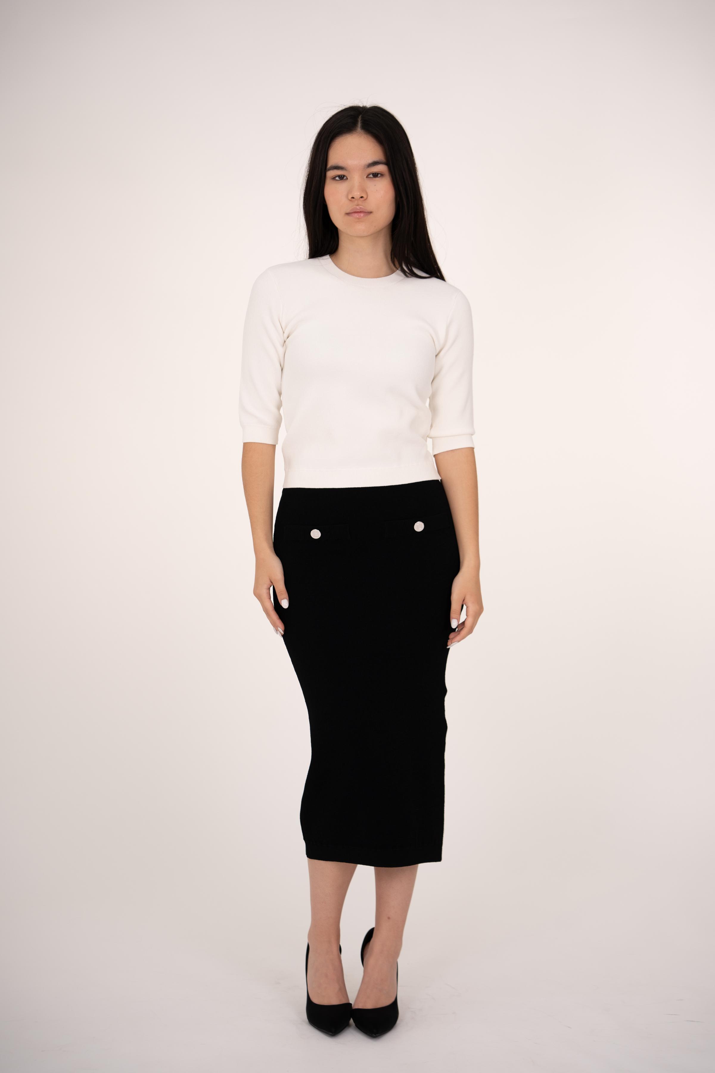 Viscose Midi Skirt with Silver Buttons