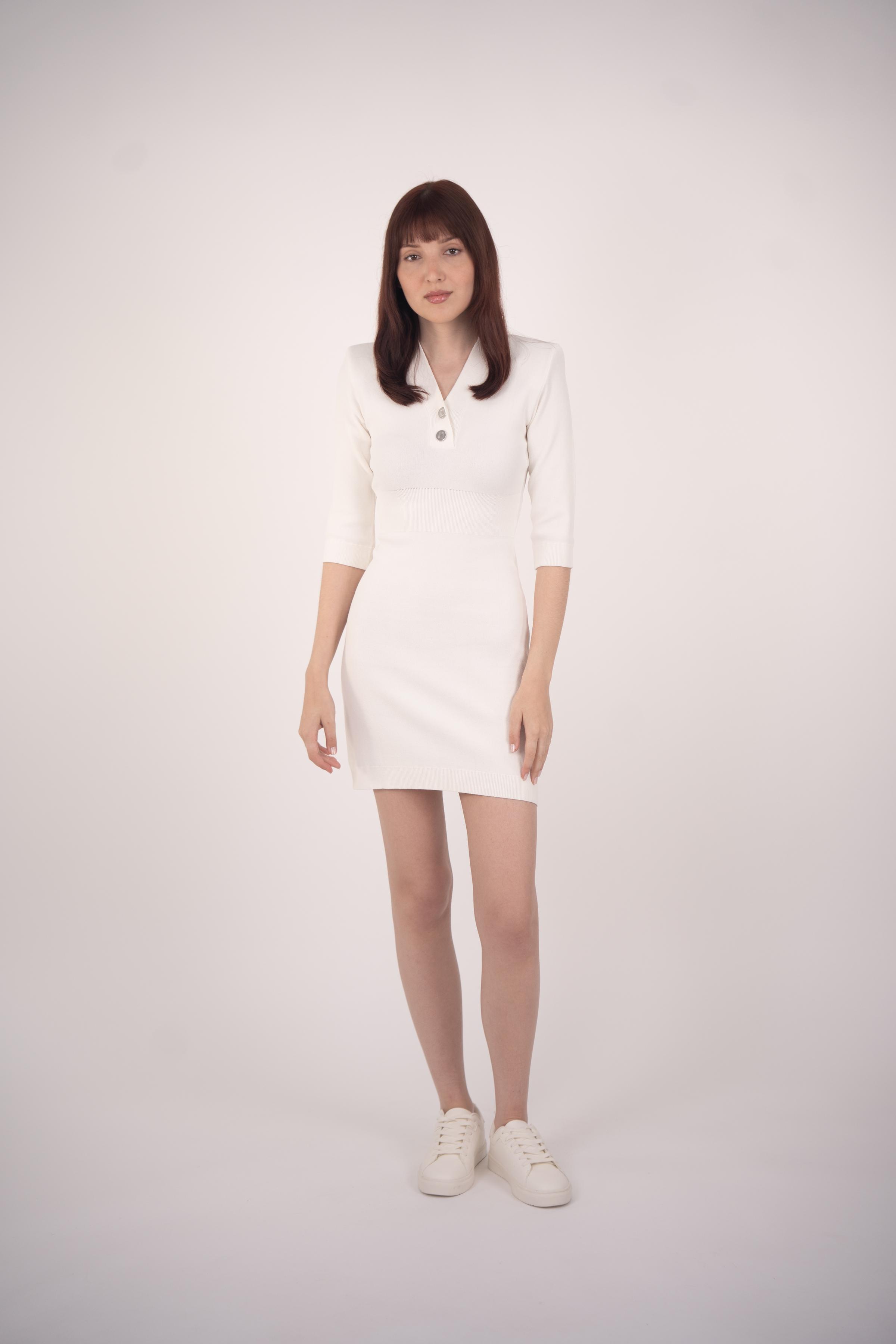 Vestido de Punto Mini con Botones Plateados